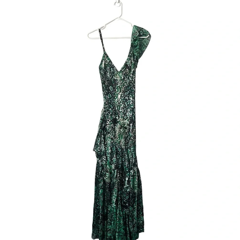 🆕 ALICE + OLIVIA Emerald Green Shanel Animal Print Maxi Dress Sz 4 - Picture 2 of 7